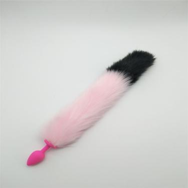 3 Sizes Foxtail Pink with Black Tail Silicone Anal Butt Plugs