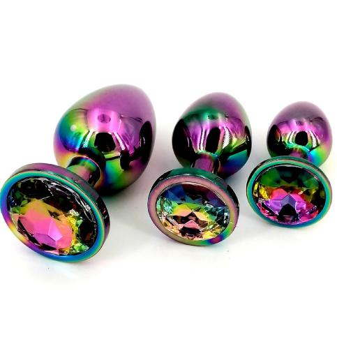 S M L One Set Metal Anal Plugs with Colored Jeweled Steel Anal Toys
