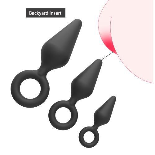 Silicone Anal Plug Three-piece Pull Ring Backyard Anal Plug for Beginner Sex Toys
