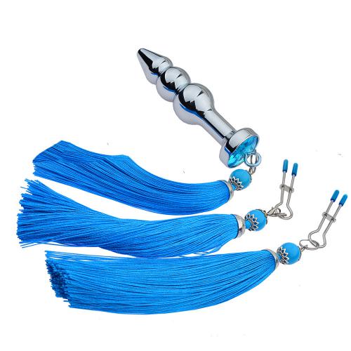 Stainless Steel Anal Plug With Nipple Clamp Tassel Pendant Anal Plug Nipple Clip Set Combination for Couples Sex Toys