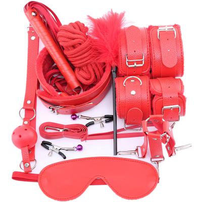 10 Pcs/set Sex Products Erotic Toys for Adults BDSM Sex Bondage Set Handcuffs Nipple Clamps Gag Whip Rope Sex Toys for Couples