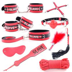 10pcs Adult Rhinestone Sex Erotic Toys BDSM Bondage Set Handcuffs Nipple Clamps Whip Gag Rope Sex Toys for Couples