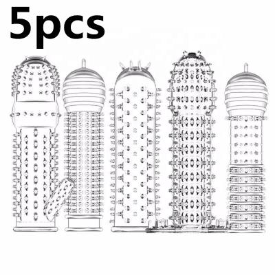 5pcs Reusable Condoms Sperm Lock Real Feeling Silicone Penis Sleeve Extender Delay Ejaculation Cock Enlarger