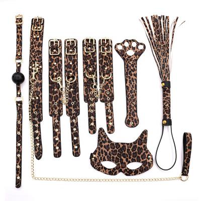 7pcs Leopard Print Sex Bondage Kit Handcuffs Whip Ball Gag Paddle Erotic Accessories Bdsm  For Couple Game