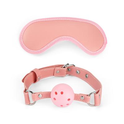 Adult Bondage Kit Set Pink 12 Pieces Gag Ball Plush Handcuffs Ankle With Pink Collars for Sex Game