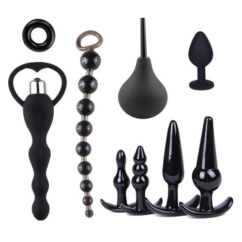 Anal Plug Trainer Butt Plug Kit for Beginner Adult Product Black Silicone Anal Butt Plug Beads Toy Kit