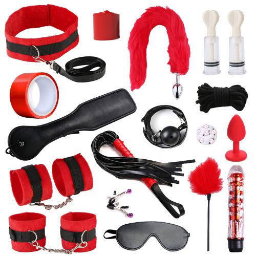 Cheap Price Bed Bondage Couples Red Plush Bondage Kits for Leg Ankle and Wrist Male Bondage Set Flirting Toy
