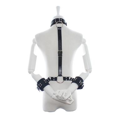 Erotogenic Lady Body Harness Back Handcuffs Neck Collar Restrain Bondage Leather Cuffs