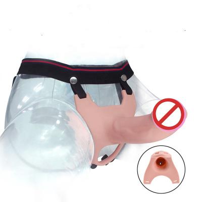 Factory Direct Strap On Dildo Wearing Hollow Leather Pants Realistic Penis Sleeve Male Enlarge For Couple Sex Fun