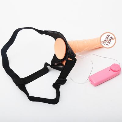 Female Wearing Leather Pants Solid Vibration Swing Penis Size Female Masturbator Adult Sex Toys