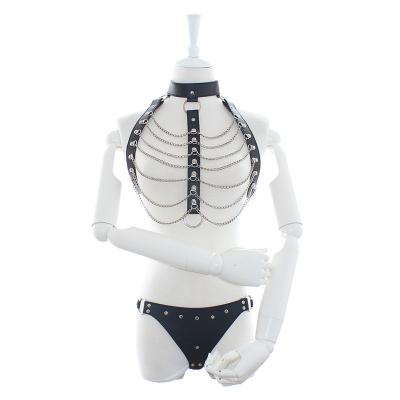 Hot Sale Export Adult Products Metal Chain Leather Clothes Body Harness for Female Wearing