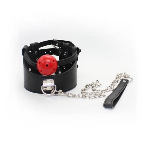 Leather Bdsm Sex Collar Neck Sex Toys With Gag Ball for Couples Game