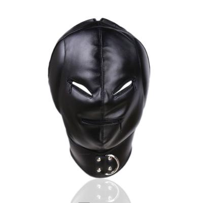 Leather Costume Mask Hood Full Face Gimp Unisex Spooky Eye Mask Zipper Open Mouth and Eyes Disguises for Masquerade