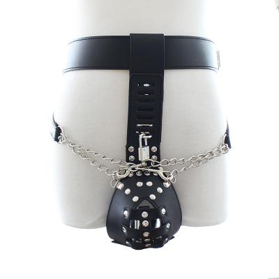 Male Castity Belt Synthetic Leather Black Padlock
