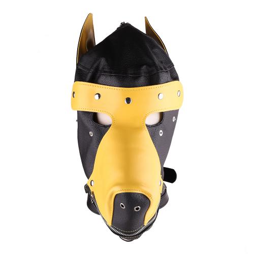 Masked Ball Cosplay Full Face Bondage Leather Dog Headgear for Male and Female