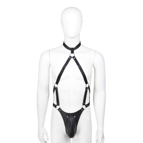 Men Sexy Costume Gays Erotic Sex Lingerie Halter Stretchable Belts with Jockstraps SM Fetish Body Harness Bondage Underwear