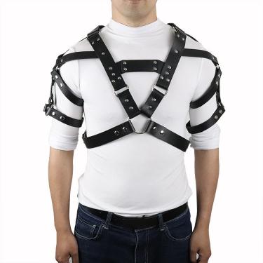 Men's Sexy Black Leather Vest Flirting Bondage Sexy PU Leather Harness Gay Man Underwear Tops Nightwear Sex Wear