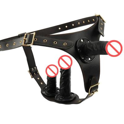 Quality Black Strap on 3 in 1 Removable Dildo Wearable Dildo Wear a Huger Double-Headed Penis Anal Plug Sex Game Toy for Women