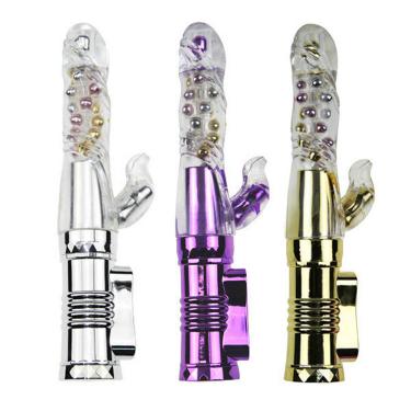 Rabbit Vibrator Realistic Dildo Penis Clitoris Stimulate Massager Transparent Rotating Bead Female  For Women