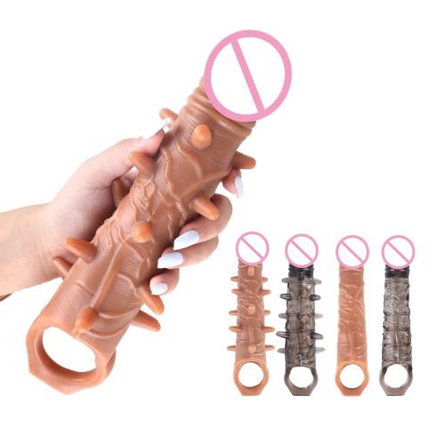 Reusable Liquid Silicone Reduced Sensitivity Insert Deeper Delay Ejaculation Not Deformed Cover Penis Extender Sleeve Condom