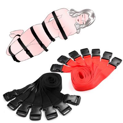 SM Binding Products 7 Pieces Nylon Slave Game Hand Restraint Cuffs Band Body Bondage Belts Kit Adult Sex Toys