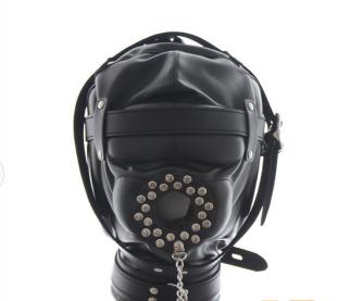 SM Bondage Fetish Leather Hood: Head Bondage With Mouth Gag and Blindfold SM Headgear Suitable for Beginners and Advanced