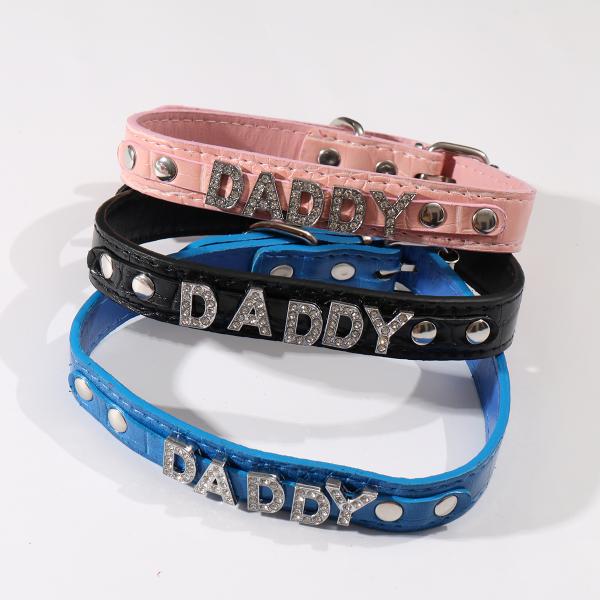 SM Collars Inlaid with Diamond Lettering Fun Leather Collars Button Adjust Couples Alternative Sex Toys