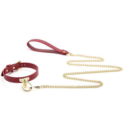 SM Female Slave Collar with Lead Chain Alternative Sex Articles Distorted Tune Restraint Adjustable Stiff Neck Collar