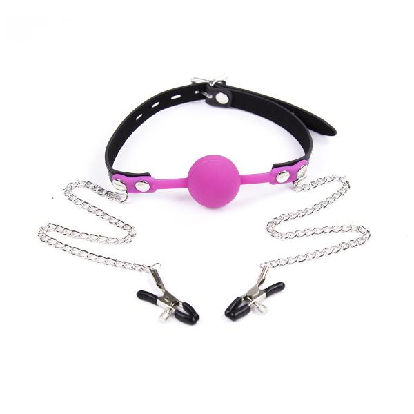 SM Sex Toys Couples Flirting Mandatory Bondage Silicone Mouth Gag With Chain Nipple Clamps Abnormal Abuse Sexy Products