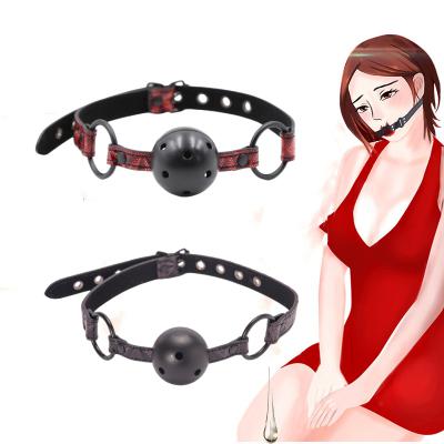 SM Sex Toys Diamond Patterned Leather Hollowed Mouth Gags Lewd Women Forced to Drool Couples Trained Abused Adult Products