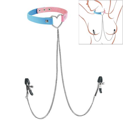 SM Sex Toys European and American  Punk Leather Nails Sexy Collar Neck Strap Choker Necklace Neck Chain Breast Clip