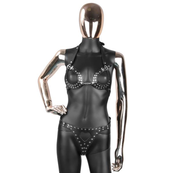 SM Toys Sexy Lingerie Set Female Leather Bondage Hollow Out Bra Rivet Sex Clothes Queen Taming Outfit Sex Toys