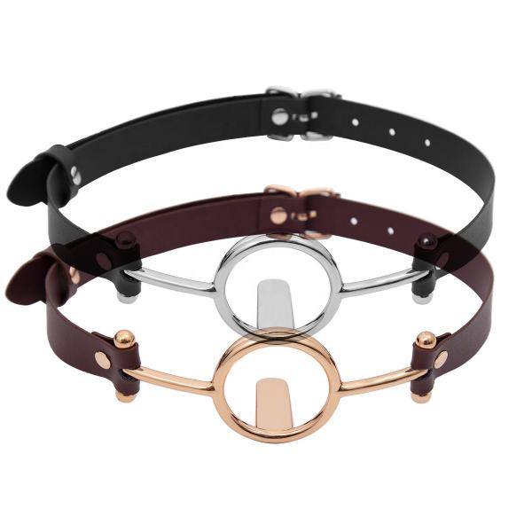 Soft Leather Rose Silver Color Open Mouth Ring Bondage Gag Harness Tongue Depressor Slave Games Bdsm