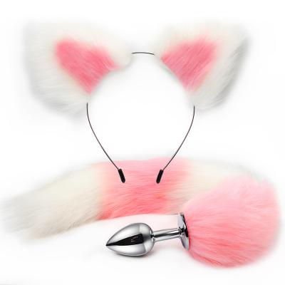 Two Sets Cute Cat Foxtail Anal Plug Cat Ear Hair Band for Adult Tools