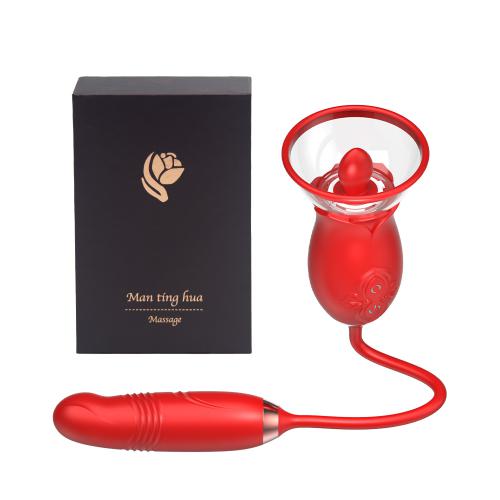 Clitoral Stimulator Rose Tongue Licking Sucking 3 In 1 G Spot Dildo   Vibrator For Woman