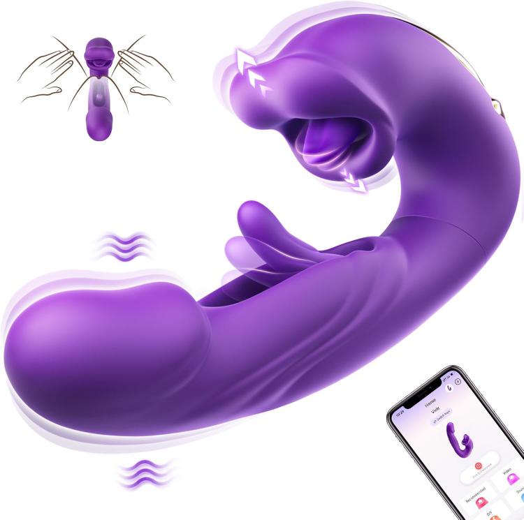 3 In 1 Hollow Flapping G Spot Vibrator Dildo Tongue Licking Bite Slap Clitoris Stimulation
