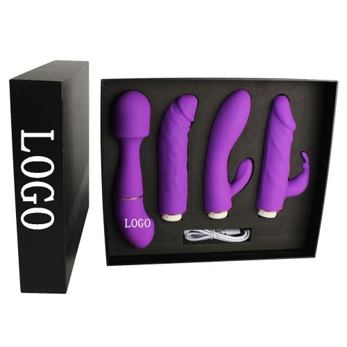 4 In 1 Couple Gift Rabbit Clitoral Wand Vibrator Dildo Nipple   For Woman Vibrators Sets Box