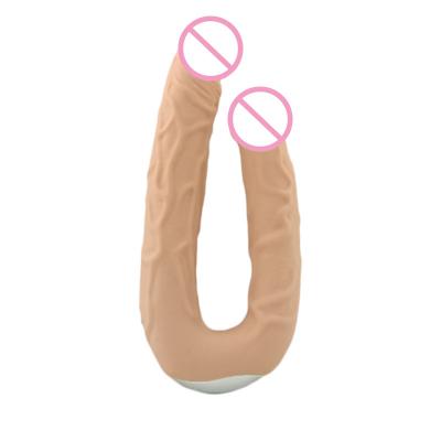 Black Silicone Double Headed Dildo Dual Motors Long Thin Flesh Vibrator For Lesbian