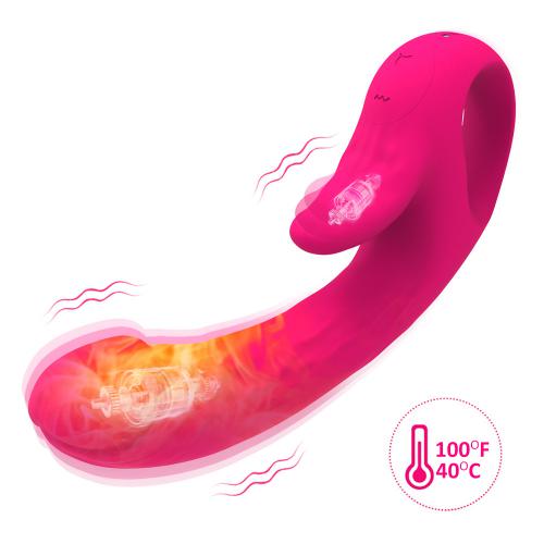 Double Headed Dual-vibration Tongue Licking Heated Rechargeable Vibrator Silicone Female Insertion Masturbator