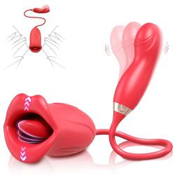 Hot 2 In 1  For Women Vibrator Tongue Licker   Mouth Lips Swinging Modes Nipples Stimulation