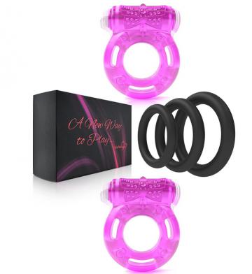 5pcs Set Luminous Silicone Penis Strong Vibration Couple  Locking Cock Ring Vibrator For Men