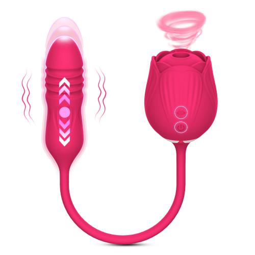 Hot Sale Rose Suction Vibrator Body Safe Tongue-licking Thrust Dildo  For Women's Yoni