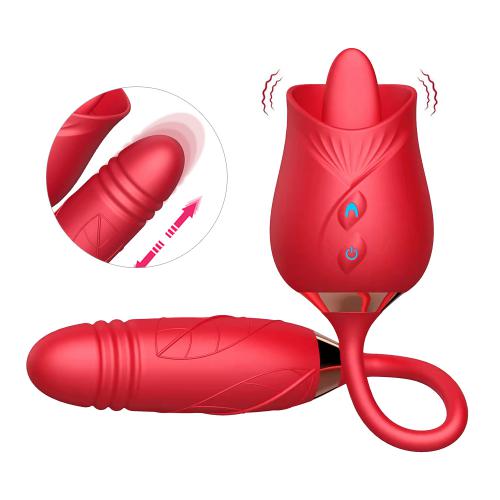 Oem Wholesale Customized Silicone Licking Tongue Vibrator Clitoral Stimulator Dildo With Rose Design  For Women