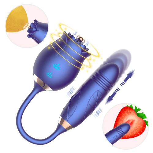 Waterproof Usb   Rose Vibrator With Thrusting Dildo For Women Clitoral Stimulation Licking Tongue