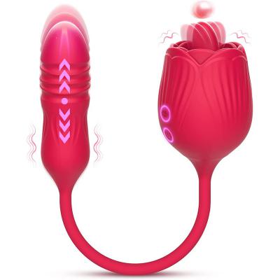 Women's 10-speed Rose Vibrator  With Thrusting Dildo Vagina Licking Feature For Female Pleasure