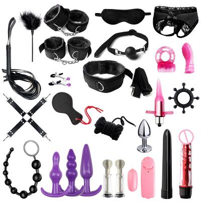 26 Pieces Set  Nipple Clamps Handcuffs Whip Rope Anal Vibrator Binding Bondage For Couple Games