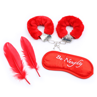 3pcs Sensual Play Bdsm Bondage Set Leather Handcuffs Eye Mask Feather Tickler  For S