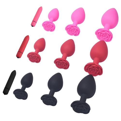 4pcs Kit Women Man Massager Rose Silicone Butt Anal Plugs Bullet Vibrator Plug