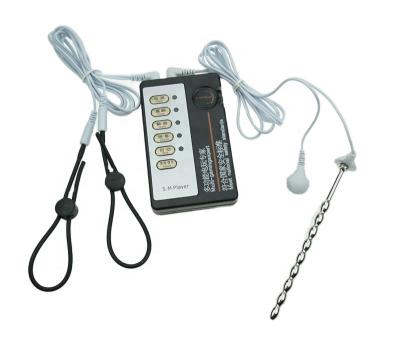 Men Electric Shock Penis Pump Cock Ring Urethral Sound Plug Electro Stimulator Massage Pads Medical Themed