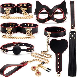 Bdsm Kits Genuine Leather Bondage Set Fetish Handcuffs Collar Gag Whip Erotic  For Women Couple  Games